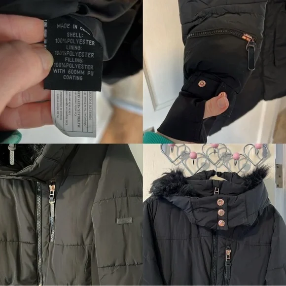 XOXO Women's Black Puffer Coat with Faux Fur Hood - Picture 8 of 8